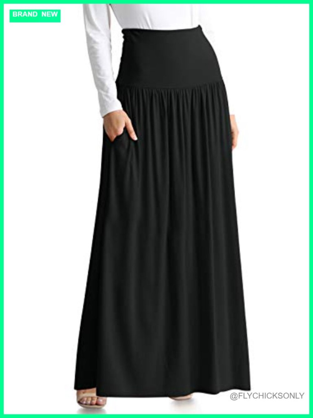 Simlu Maxi Skirt Ankle Length Stretch Modal A-Line Long Skirt with Pockets